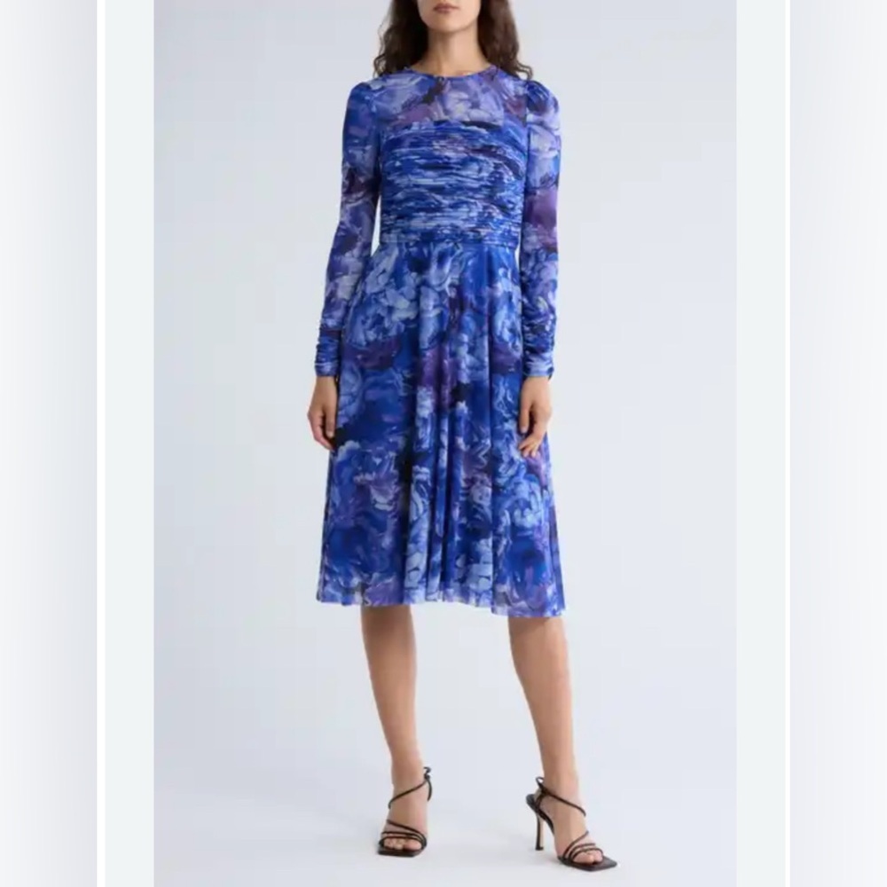 ELIZA J Sheer Sleeve Midi Dress